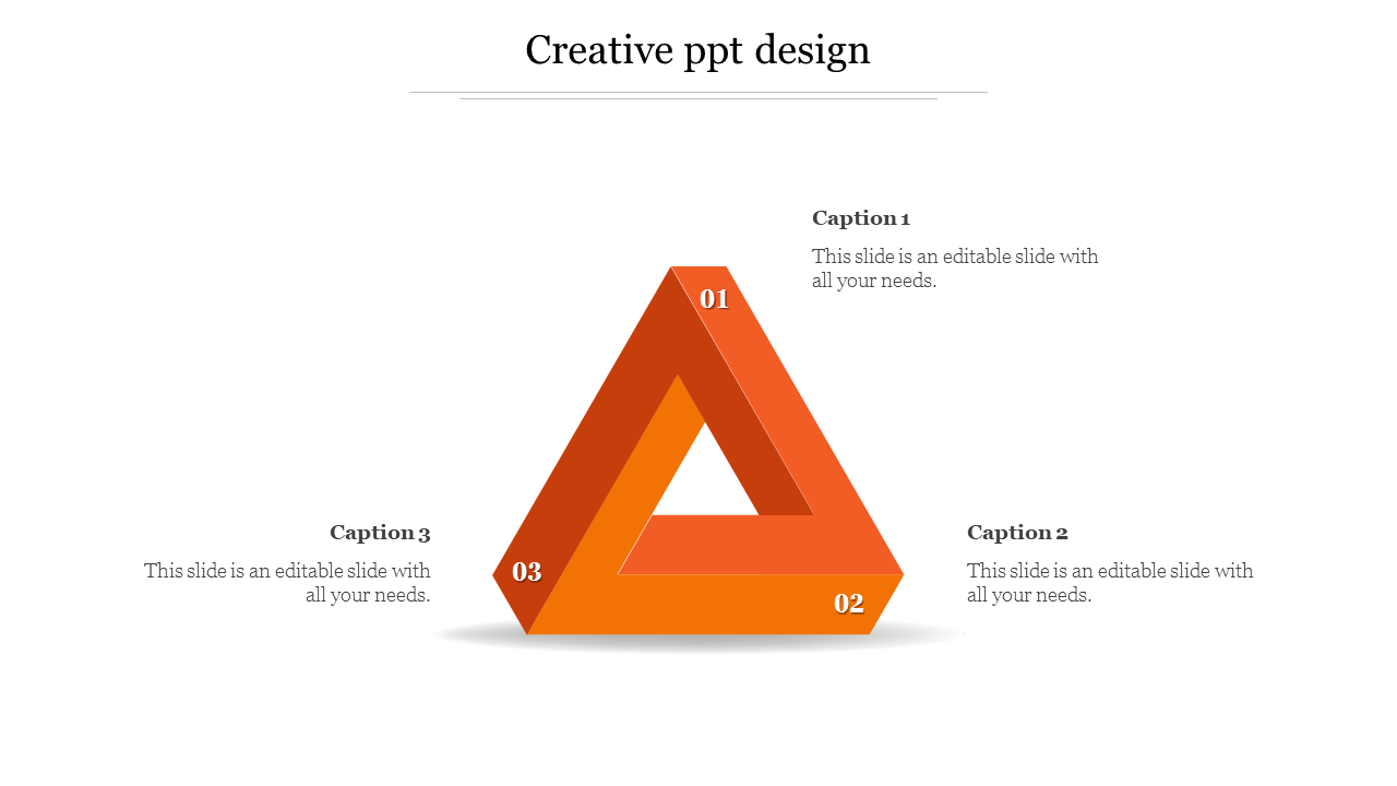 Modern 3D triangular infographic with orange shading, three numbered points, and description boxes.