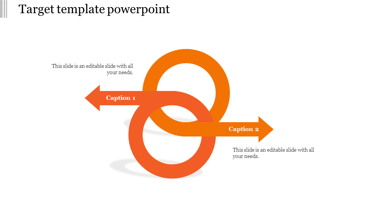 Two orange interlocking circles with arrows extending left and right, representing a balanced target concept.