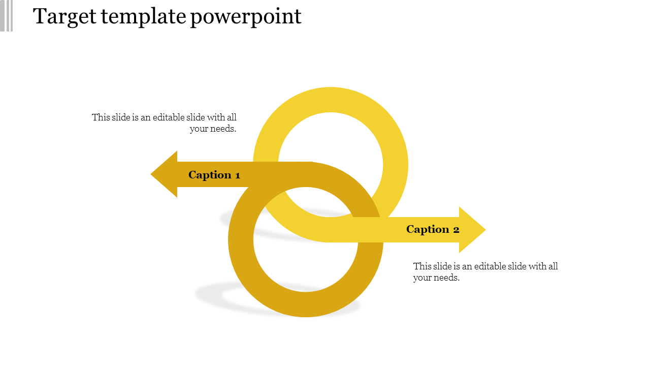 Target template featuring two interlocking yellow rings with arrows extending outward, labeled with captions areas.