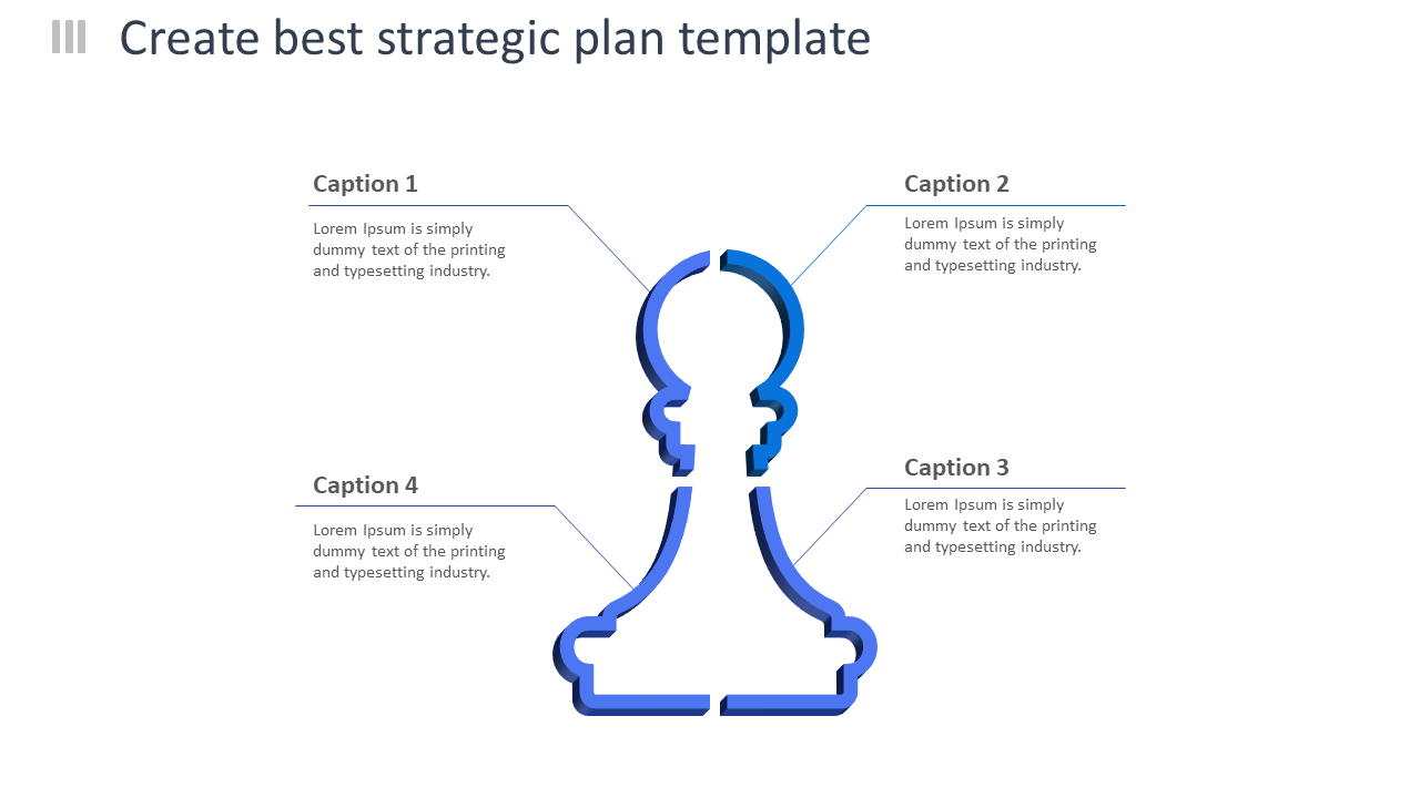 Strategic plan PowerPoint template with blue chess piece icon and four numbered captions.