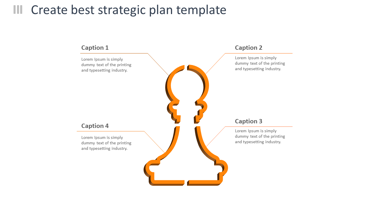 Orange pawn shaped outline at the center with four captions linked by thin lines in a strategic layout.