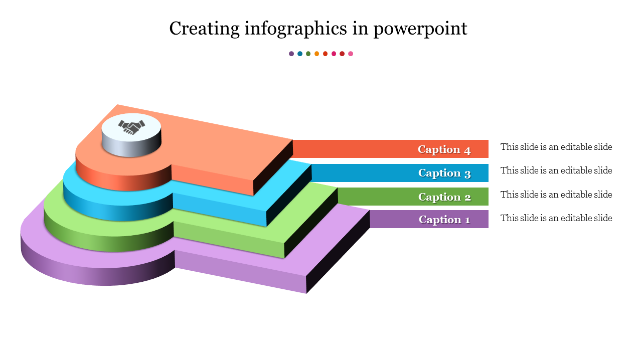 Four-tiered 3D staircase infographic in vibrant colors, each layer connected to captions aligned on the right.