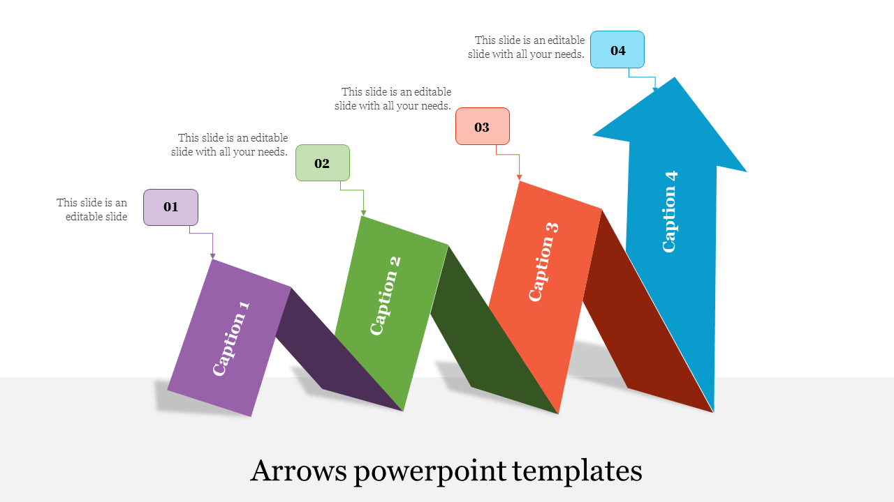 Infographic of four colorful arrows, progressing upward from purple to blue, with captions connected via lines.