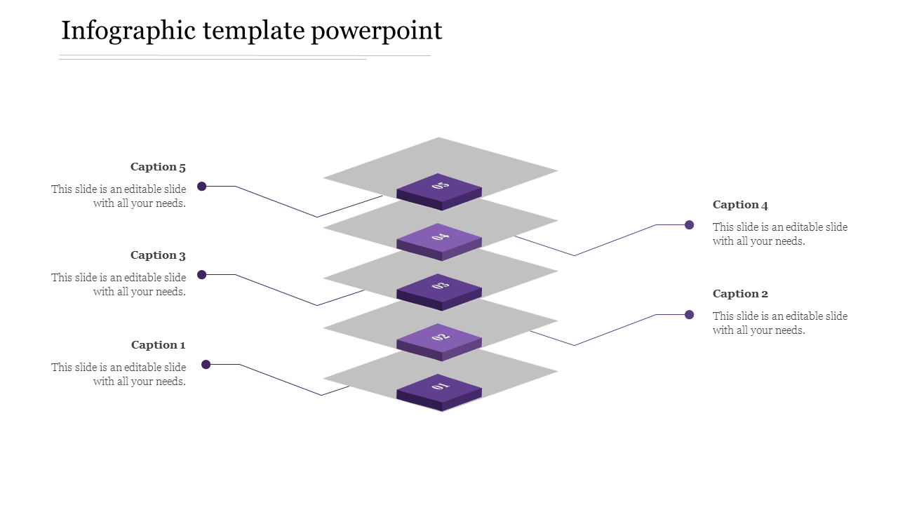 Infographic with five floating purple rectangles on gray backgrounds, connected to captions by thin lines.