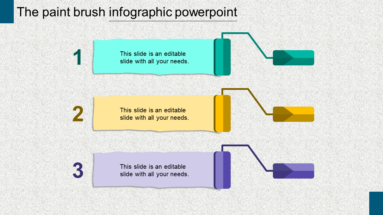 A PowerPoint infographic presentation slide with colorful paint brush themed elements, featuring numbered sections.