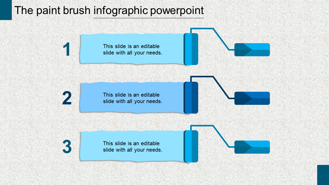 Three paintbrush shaped banners in blue shades, each numbered 1 to 3, on a textured backdrop.