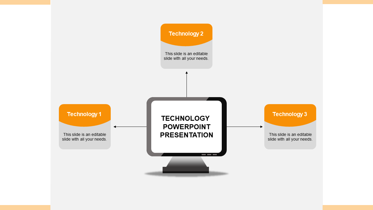 Slide featuring a computer monitor in the center with three orange rectangles connected by arrows on a light background.