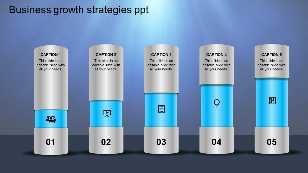 5 Node Business Growth Strategies PPT Template & Google Slides