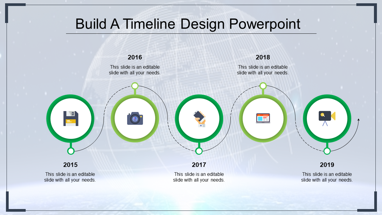 Green Colored Timeline Design PowerPoint for Historical Data