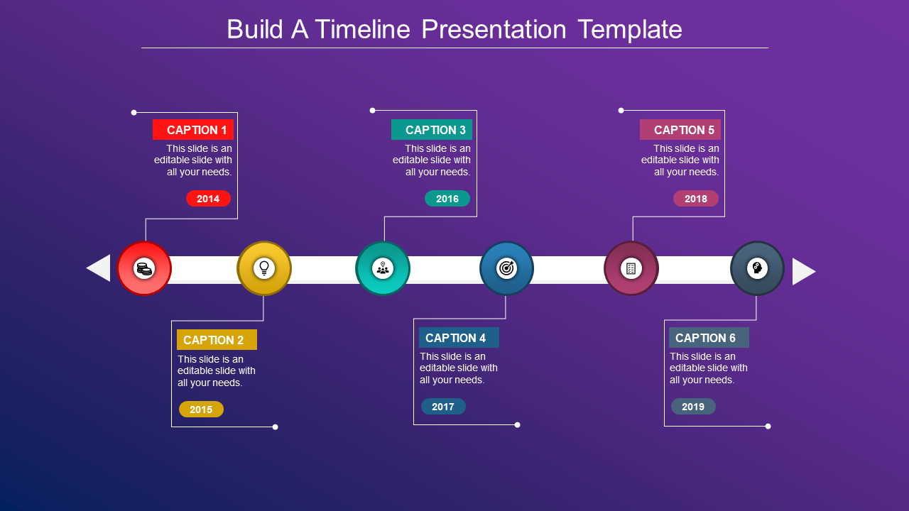 Multi-Color 6 Nodes Timeline PPT Template and Google Slides