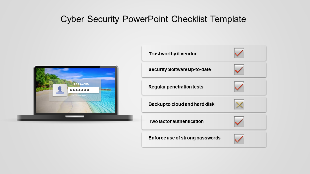 A six noded powerpoint checklist template