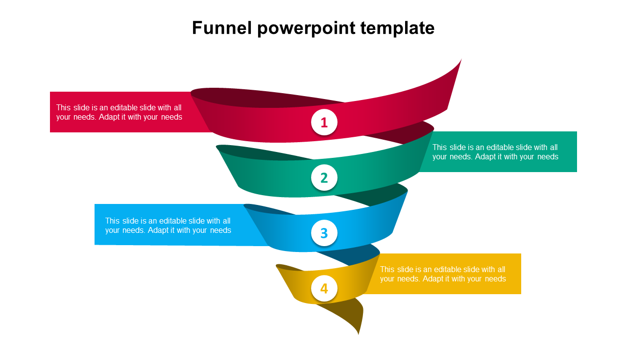 Infographic slide showcasing a colorful funnel diagram with segments for data flow and text areas.