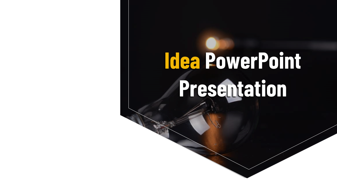 Idea-themed slide with a black background, light bulb image, and title in contrasting colors.