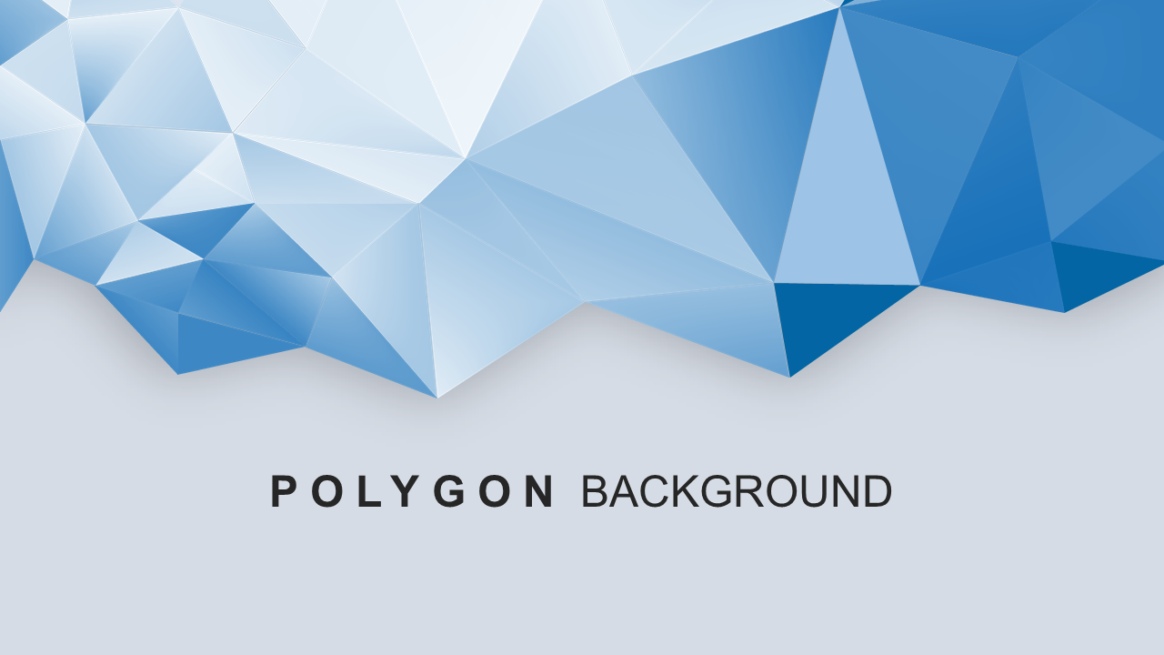 Polygon themed slide with a blue geometric background and bold text.