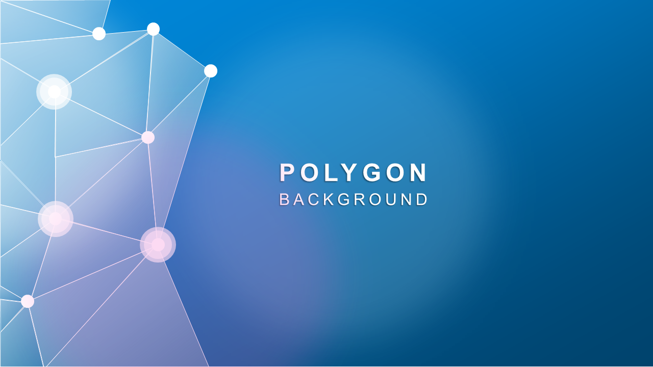 Modern polygonal design background slide in shades of blue, featuring light geometric shapes and a central title area.