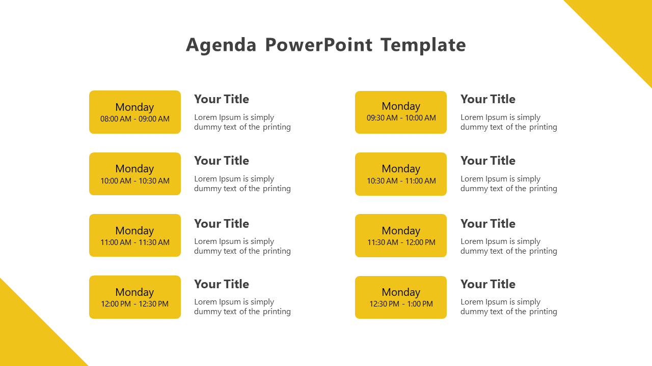 Yellow color Agenda PowerPoint And Google Slides Template