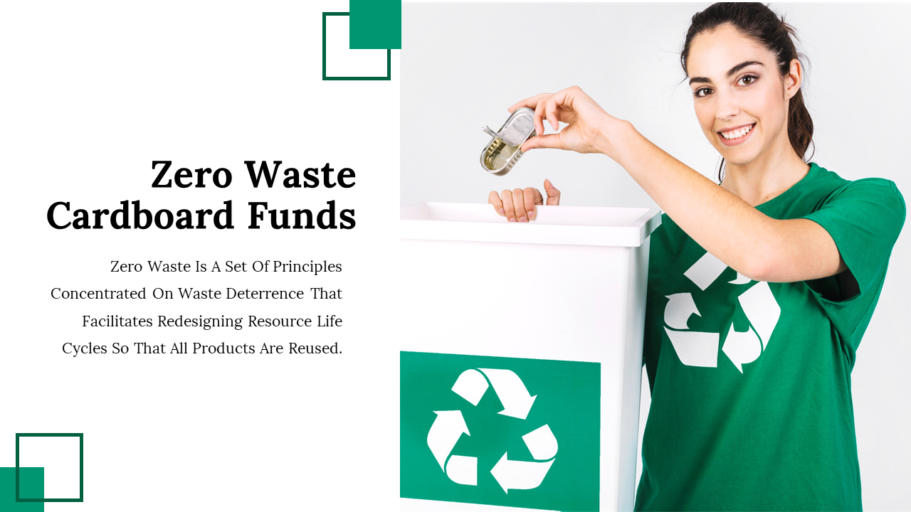 Eco conscious woman in green attire dropping item in recycling bin, illustrating principles of zero waste and reuse.