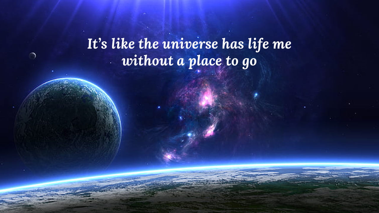 Space-themed background slide featuring a glowing planet and a galaxy with a caption.