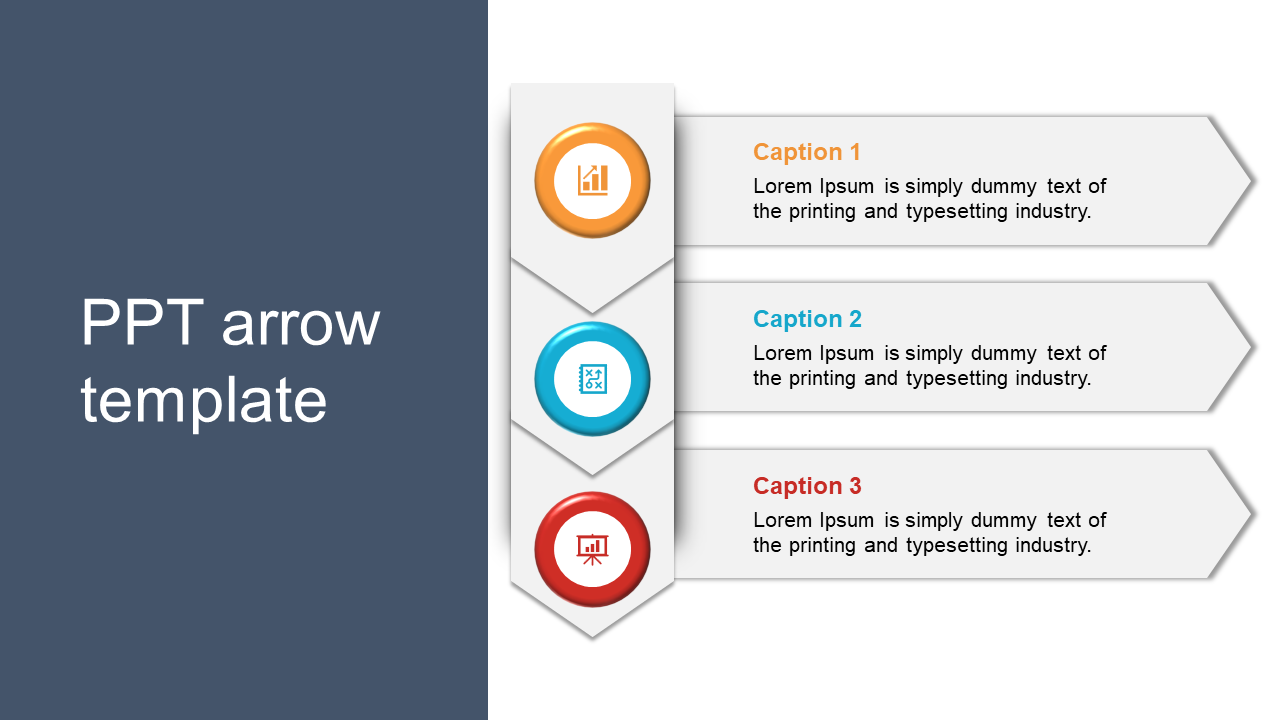 Three-segment arrow infographic with orange, blue, and red icons aligned vertically beside step-by-step captions.