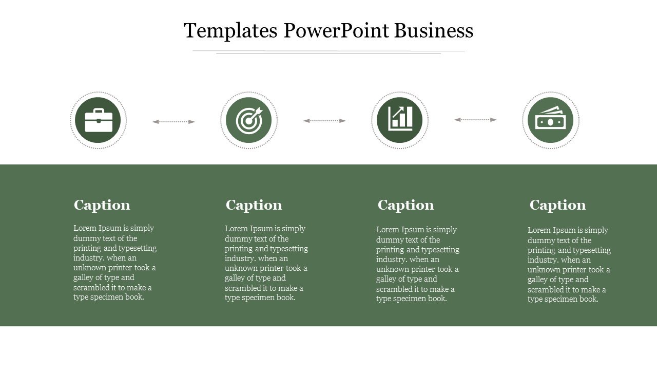 Business workflow representation with icons for strategy, achievement, analytics, and finances, in a horizontal layout. 