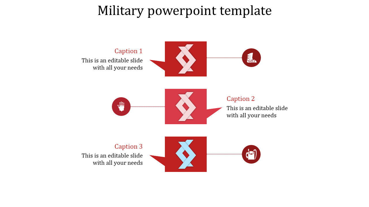 Chain Military PowerPoint Presentation Template Three Node