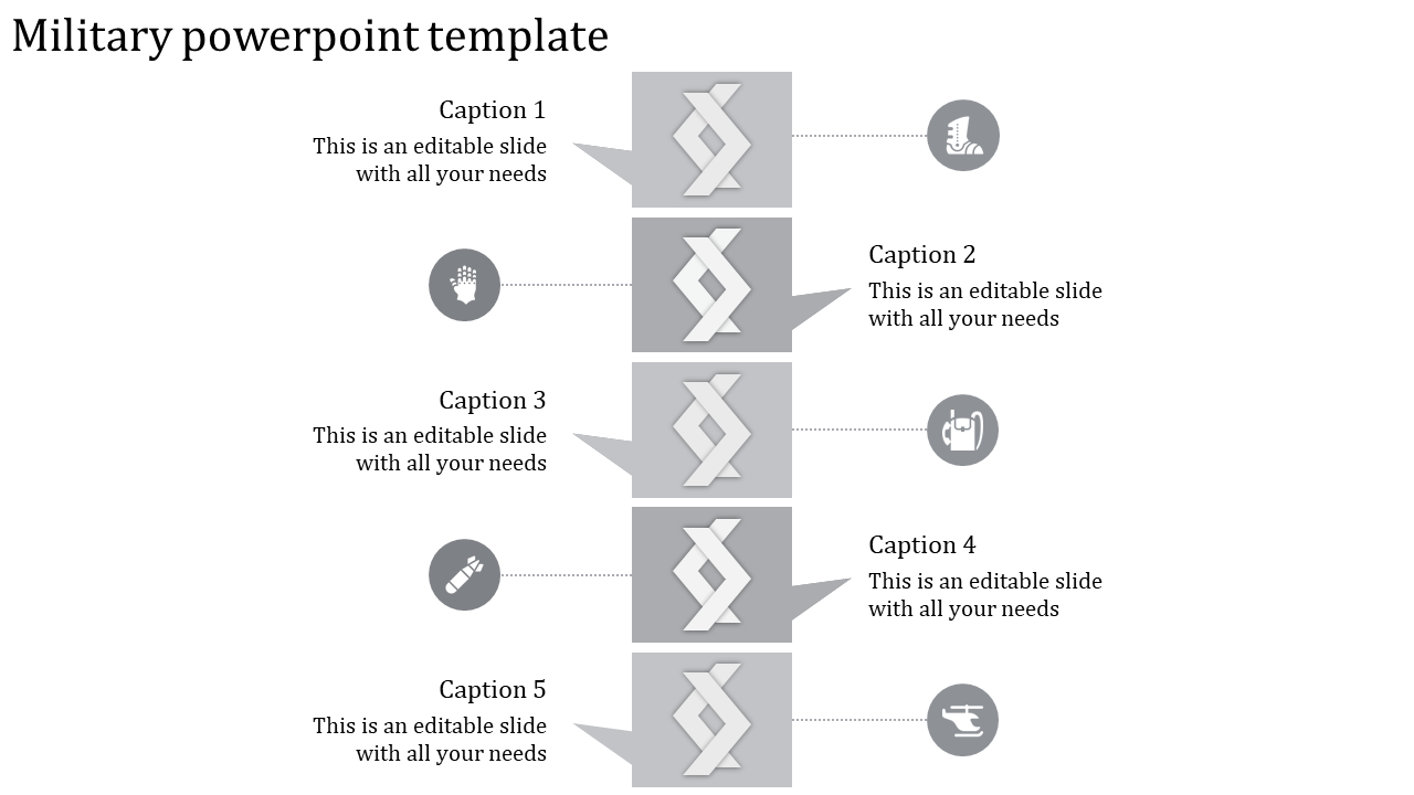 Effective Military PowerPoint Template With Five Node