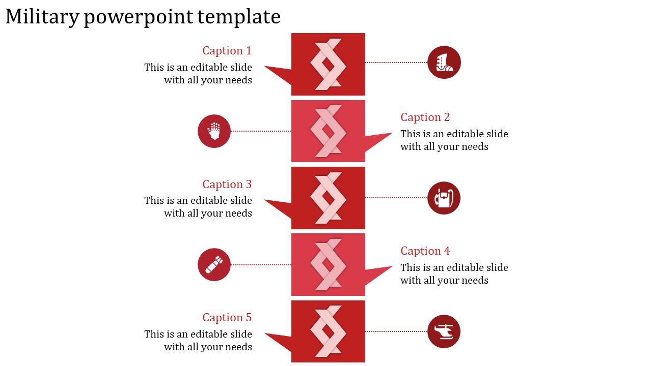 Chain Military PowerPoint Presentation Template With Five Node