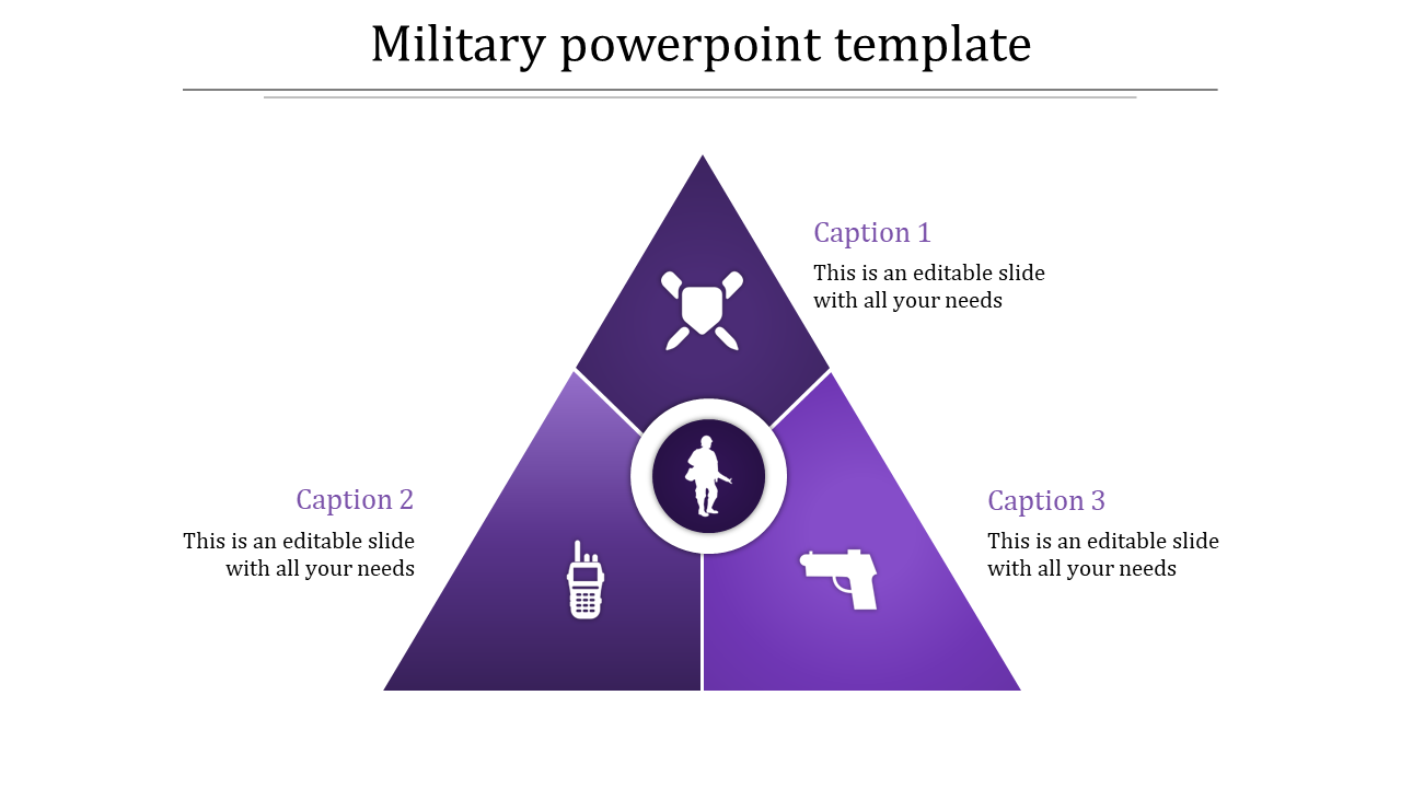 Try Our Predesigned Military PowerPoint Template In Purple Color