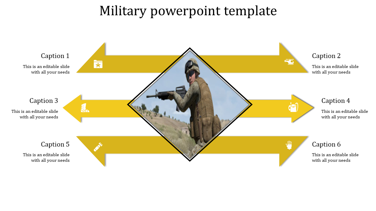 Arrows Military PowerPoint Template-Six Yellow