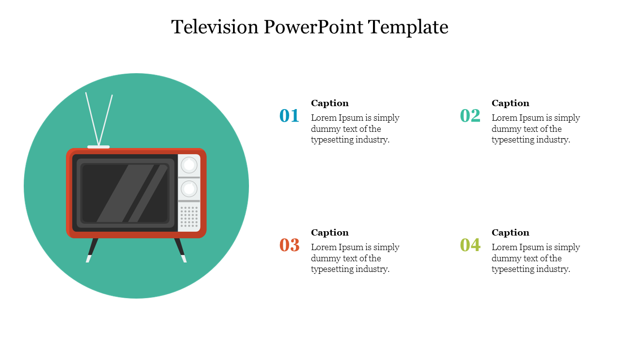  A template showcasing an old-fashioned TV with four numbered caption areas for text.