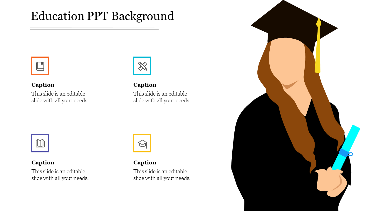 A minimalist design of a graduate holding a diploma, surrounded by icons representing education, on a white background.