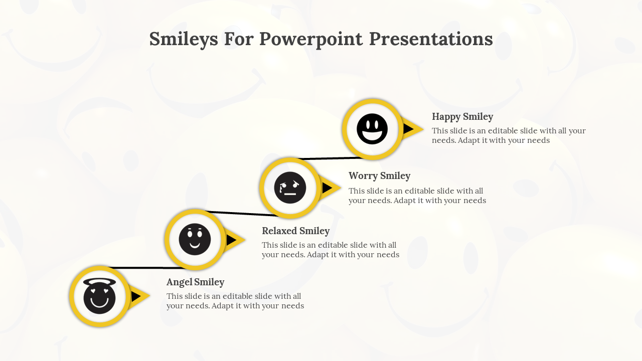 Smiley icons for PowerPoint presentations, including happy, worry, relaxed, and angel smileys.