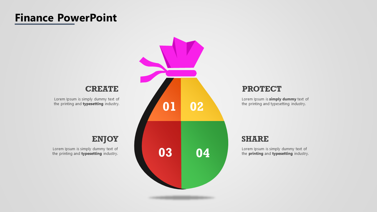 Segmented money bag illustration with four labeled quadrants, symbolizing different financial principles.