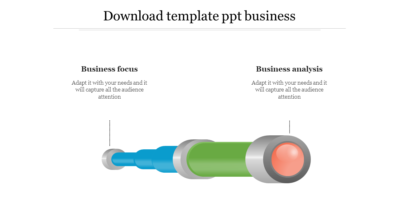 Slide with a colorful 3D tube structure in blue, green, and red circular endpoint, featuring text placeholders.