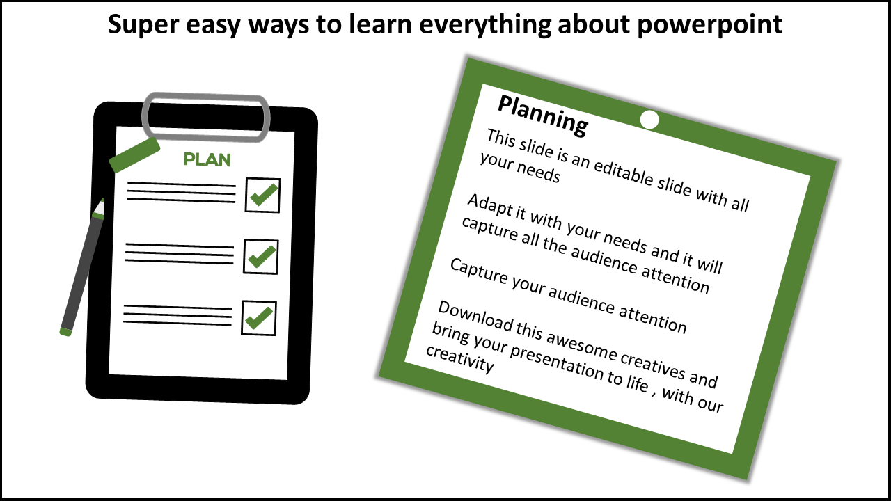 Project plan illustration of a clipboard with checkmarks, a pen, and a tilted green-bordered planning document.