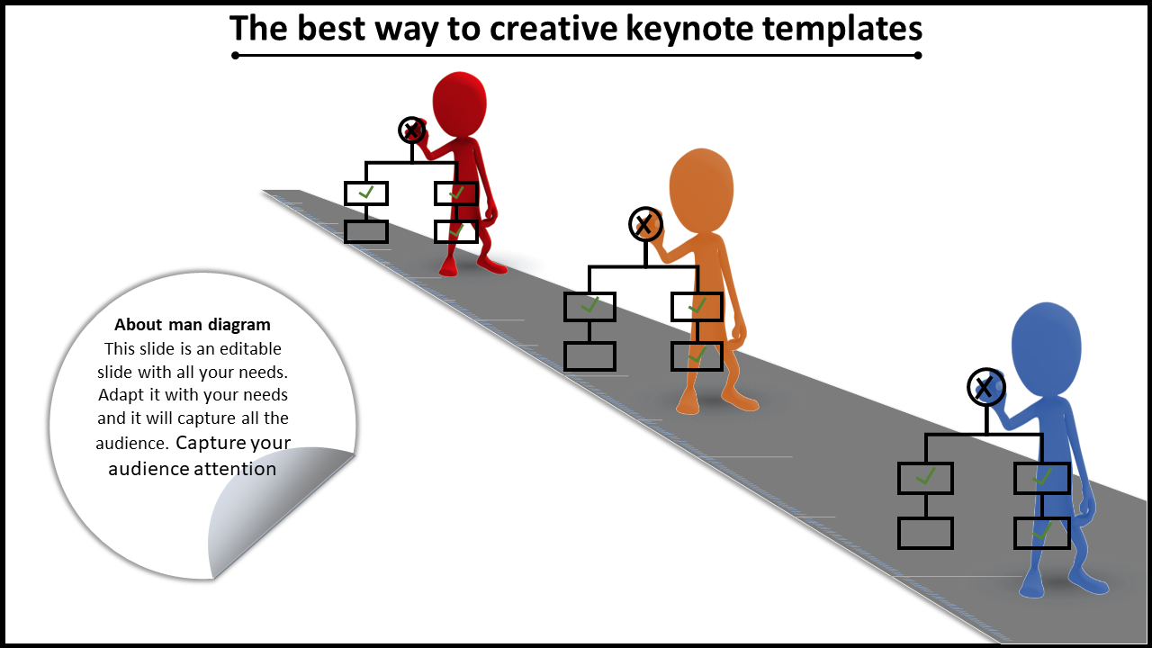 Colorful figures in red, orange, and blue, on a slanted path interacting with flowchart blocks to represent workflow.