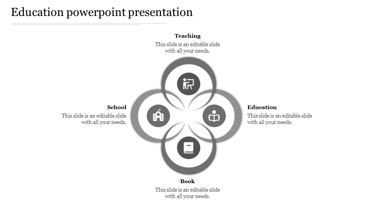 Gray four petal infographic with circular icons in the center, each linked to an outer label with text on a white background.