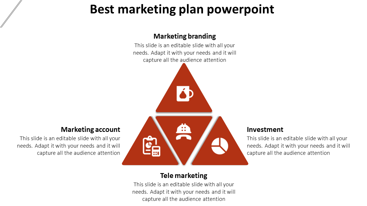 Triangle based infographic with four red sections labeled for marketing strategies on a white background.