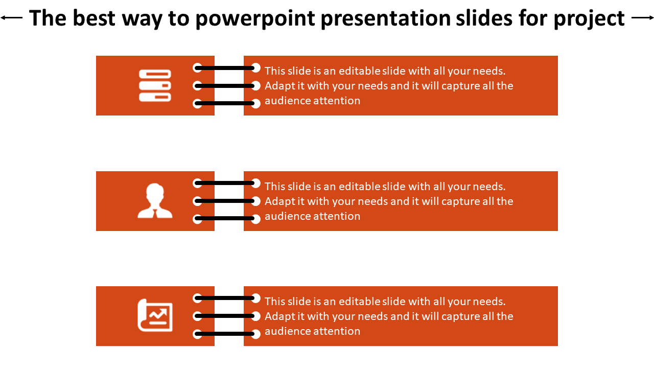 Three horizontal orange panels with icons and text, connected by black lines resembling laces.