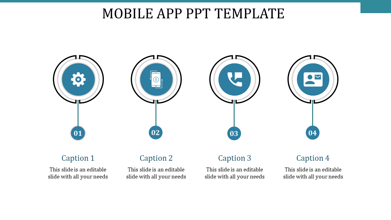 Innovative Mobile App PPT Template With Four Node Slide