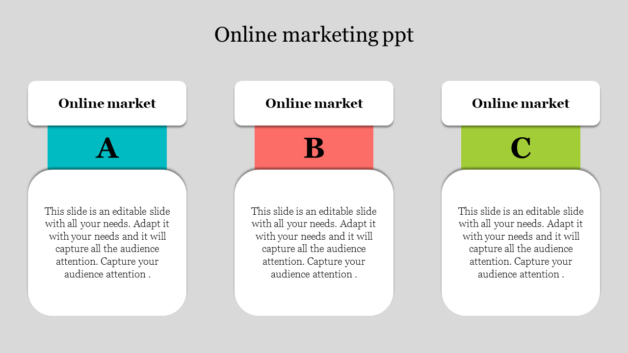 Three Noded Online Marketing PPT for Digital Campaigns