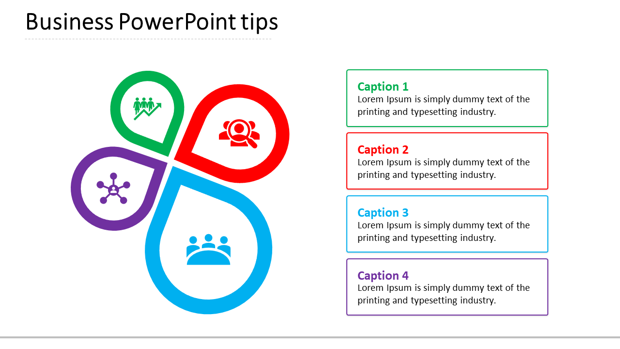 Colorful infographic with four interconnected loops in green, red, blue, and purple, paired with corresponding text boxes.