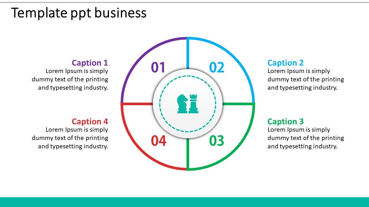 Color-coded circle infographic showcasing four sections with captions and a chess strategy business theme.