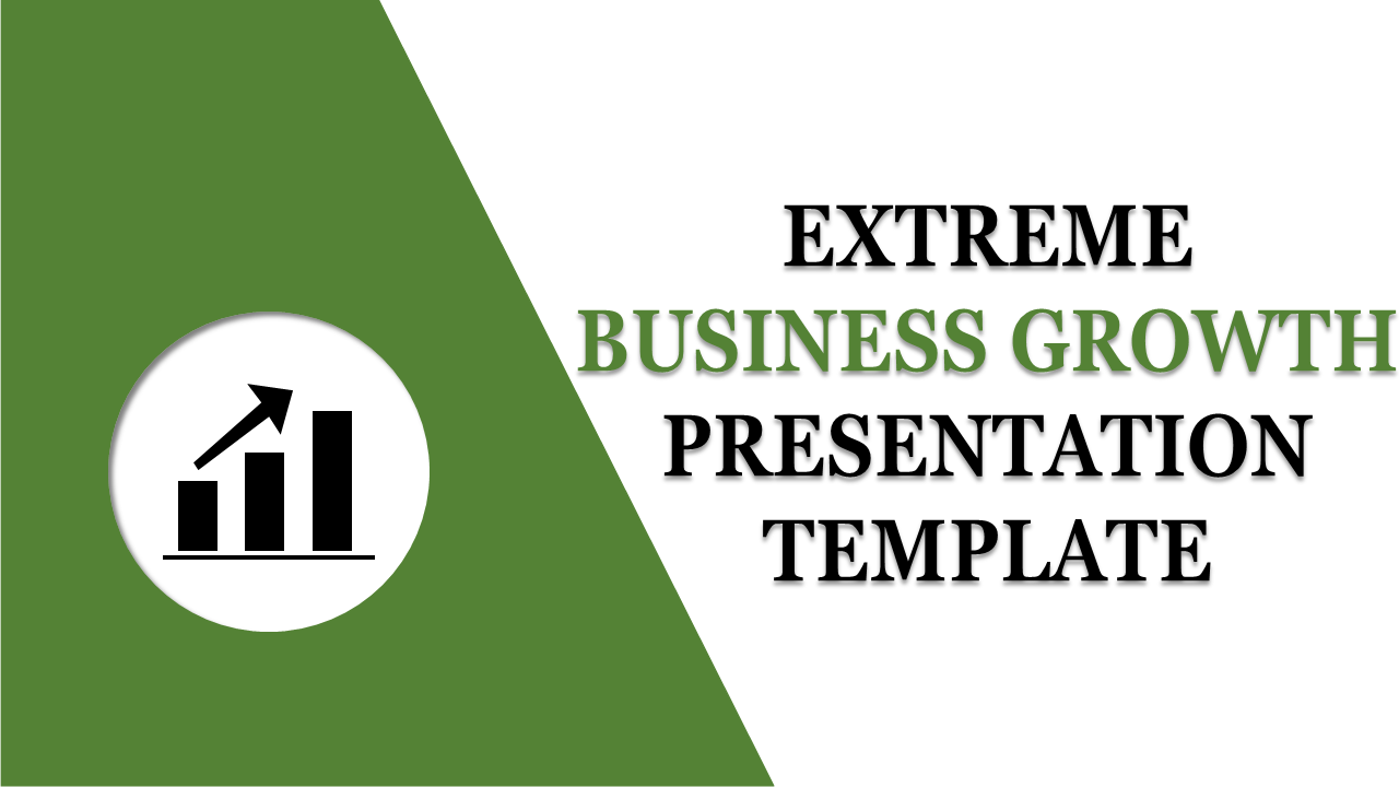 PowerPoint template featuring business growth, with an upward trend graph icon and bold text.