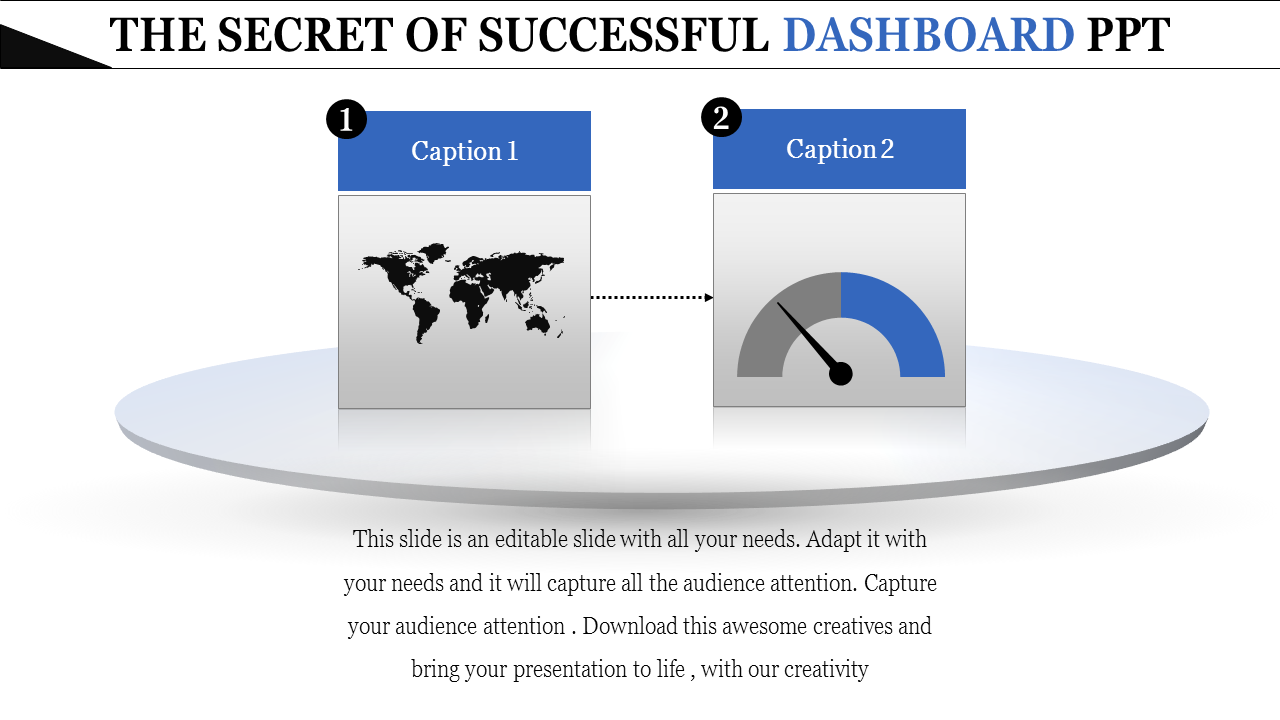 Slide showcasing key elements of the dashboard including icons representing geographical data and performance metrics.