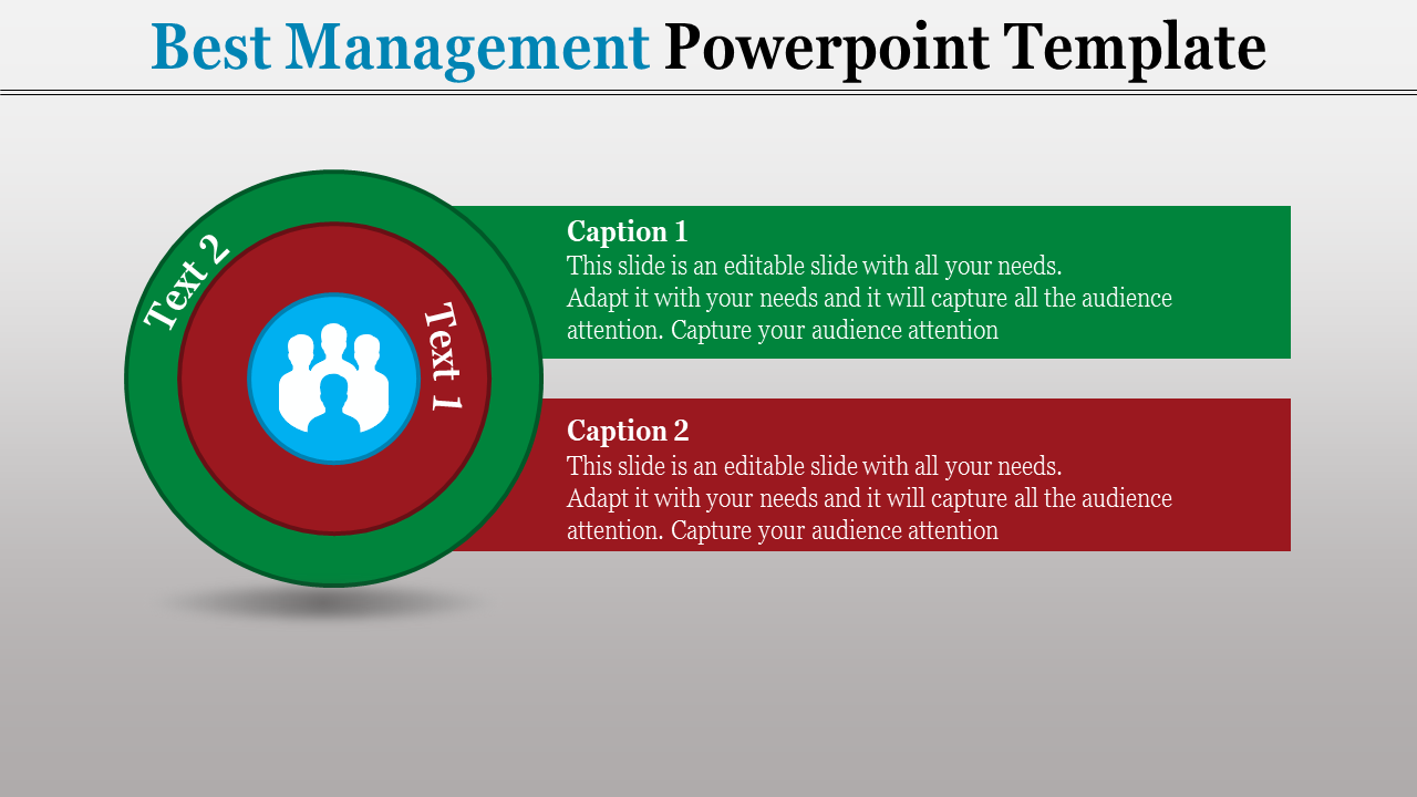 PowerPoint slide featuring two concentric circles with text and icon for a management presentation.