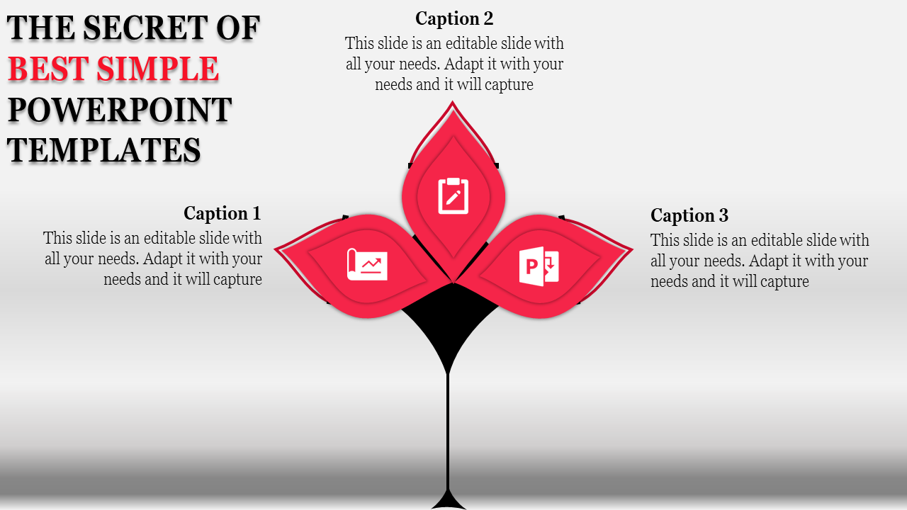 A simple and elegant PowerPoint template with flower shaped icons and space for captions.