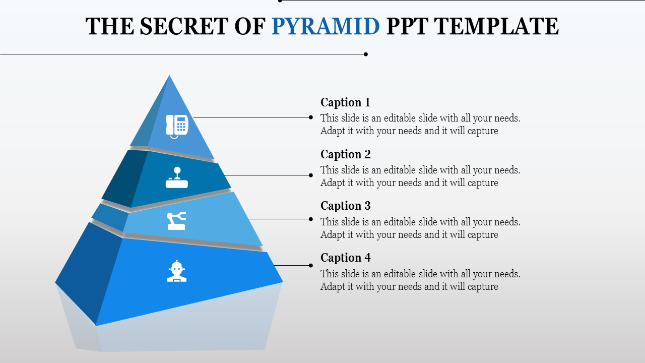 3D pyramid graphic with four labeled sections, each featuring icons for communication and decision-making.