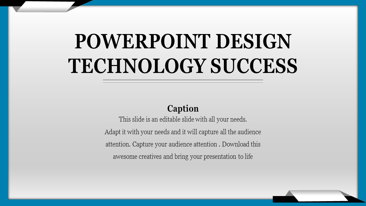 Minimalist technology slide with a gray background, bold black header text, and a centered caption text area.