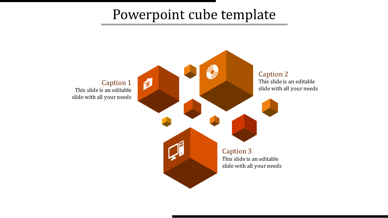 Blue cube infographic featuring icons for camera, target, and computer on larger cubes, with smaller cubes scattered around.